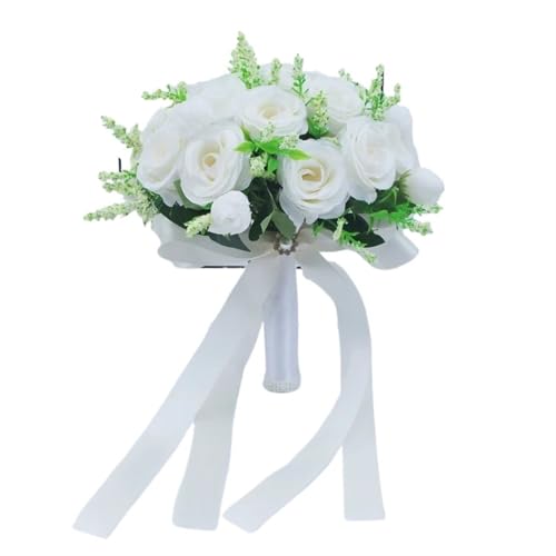 YDYAENIO Brautstrauß for Brautjungfern, handgefertigt, künstliche Blumen, Rosen, Seidenblumen, Brautstrauß for Hochzeitsdekoration für Haus Hochzeit(White) von YDYAENIO