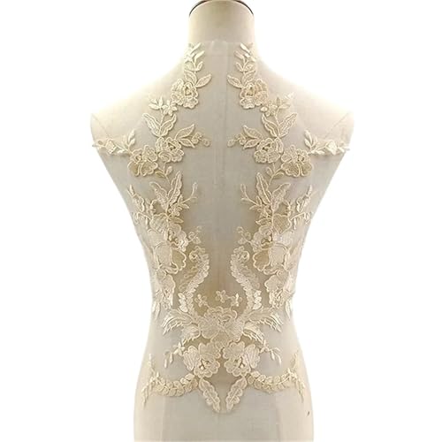 YDYAENIO Embroidered Lace Applique Sewing Flower Fabric Collar Patch for Wedding Party Gown Bridal Dress Clothes DIY Crafts für Hochzeitskleid Kostüme(Beige) von YDYAENIO