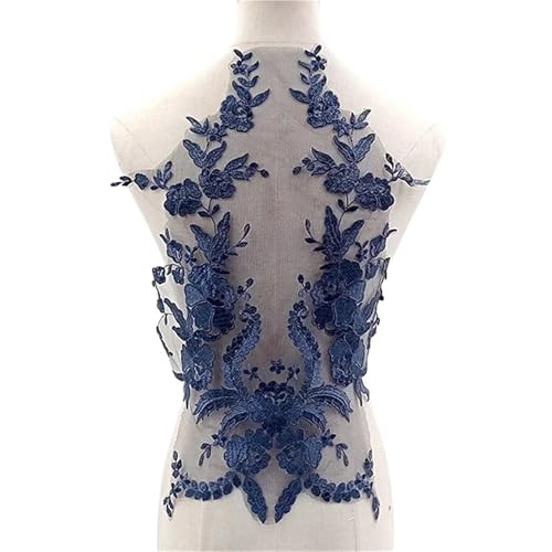YDYAENIO Embroidered Lace Applique Sewing Flower Fabric Collar Patch for Wedding Party Gown Bridal Dress Clothes DIY Crafts für Hochzeitskleid Kostüme(Blue) von YDYAENIO