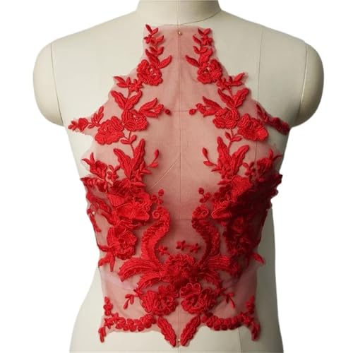 YDYAENIO Embroidered Lace Applique Sewing Flower Fabric Collar Patch for Wedding Party Gown Bridal Dress Clothes DIY Crafts für Hochzeitskleid Kostüme(Red) von YDYAENIO