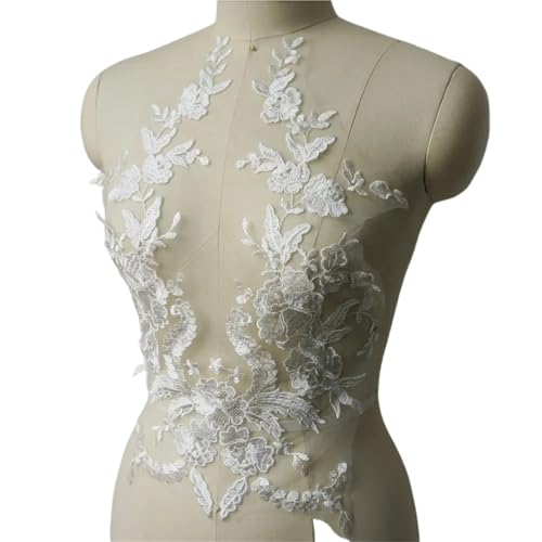 YDYAENIO Embroidered Lace Applique Sewing Flower Fabric Collar Patch for Wedding Party Gown Bridal Dress Clothes DIY Crafts für Hochzeitskleid Kostüme(White) von YDYAENIO