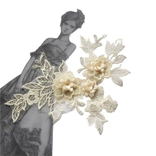 YDYAENIO Flower Embroidered Lace Applique with Flower DIY Lace Fabric Trim Craft Wedding Dress Patches für Hochzeitskleid Kostüme(Color 11) von YDYAENIO