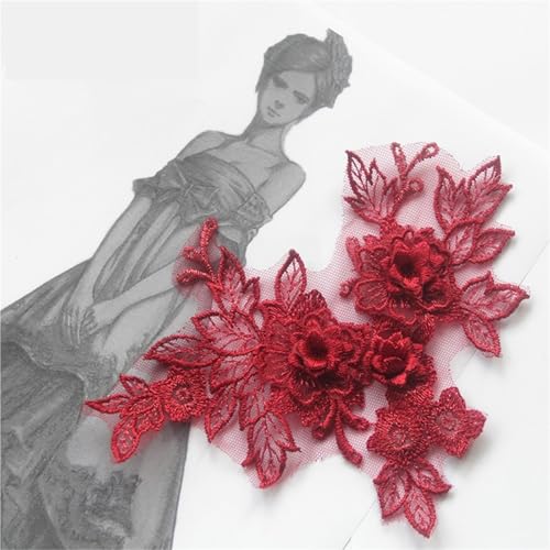 YDYAENIO Flower Embroidered Lace Applique with Flower DIY Lace Fabric Trim Craft Wedding Dress Patches für Hochzeitskleid Kostüme(Color 2) von YDYAENIO