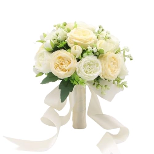 YDYAENIO Halten Blumen Künstliche Rose Hochzeit Bouquet mit Seide Satin Band Brautjungfer Braut Party für Haus Hochzeit(Color3) von YDYAENIO