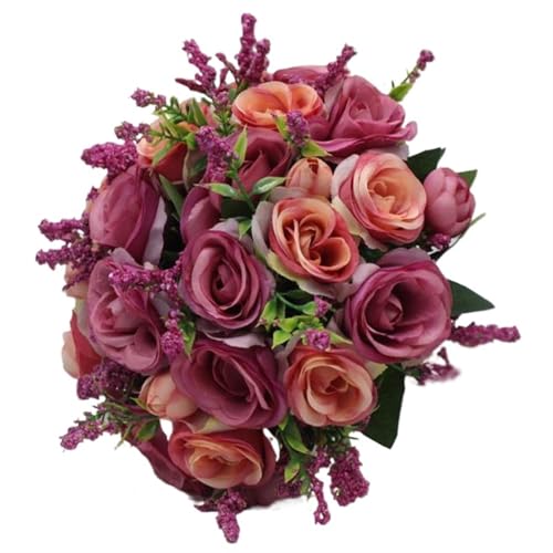 YDYAENIO Halten Blumen Künstliche Rose Hochzeit Bouquet mit Seide Satin Band Rosa Weiß Brautjungfer Braut Party für Haus Hochzeit(Red) von YDYAENIO
