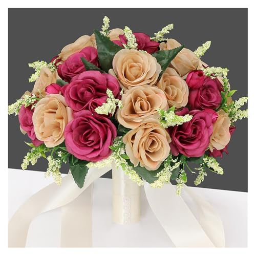 YDYAENIO Hochzeit Bouquet Braut Hochzeit Zubehör Seide Band Künstliche Rosen Halten Blumen Braut Mariage Bouquet für Haus Hochzeit(Red) von YDYAENIO