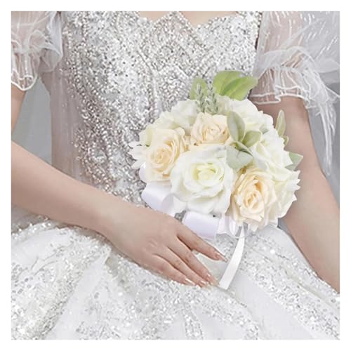 YDYAENIO Hochzeit Brautstrauß Hochzeitsdekoration Handarbeit Brautjungfernstrauß for Brautjungfern Tafelaufsatz Kirche Party Jahrestag für Haus Hochzeit(White) von YDYAENIO