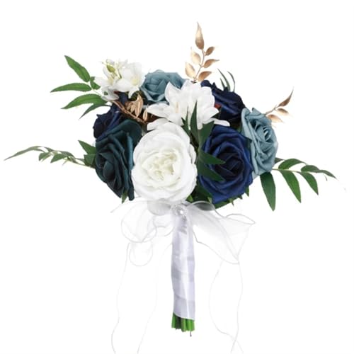 YDYAENIO Hochzeit Brautstrauß Künstlicher Blumenstrauß Braut mit Blumen Brautjungfernstrauß for Hochzeit Verlobungsfeier für Haus Hochzeit(Blue and White) von YDYAENIO