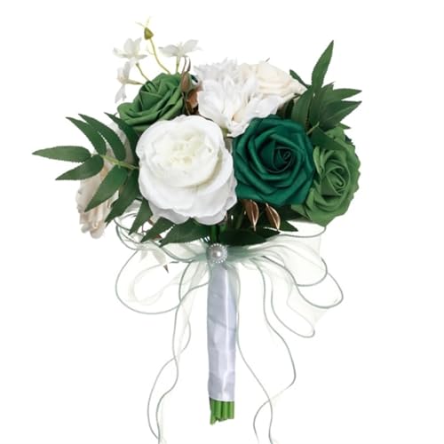 YDYAENIO Hochzeit Brautstrauß Künstlicher Blumenstrauß Braut mit Blumen Brautjungfernstrauß for Hochzeit Verlobungsfeier für Haus Hochzeit(Green and White) von YDYAENIO