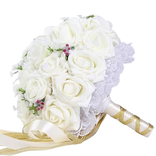YDYAENIO Hochzeitssträuße Handgemachte Brautblumen Hochzeitsgeschenke Hochzeitsaccessoires Blumen Birnen Perlen mit Band für Haus Hochzeit(012) von YDYAENIO