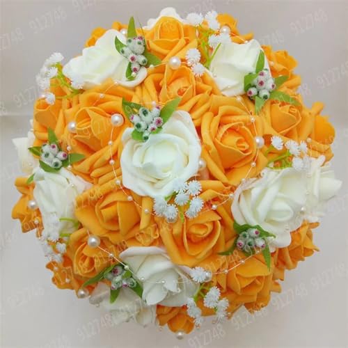 YDYAENIO Hochzeitssträuße Handgemachte Brautblumen Hochzeitsgeschenke Hochzeitsaccessoires Blumen Birnen Perlen mit Band für Haus Hochzeit(013) von YDYAENIO