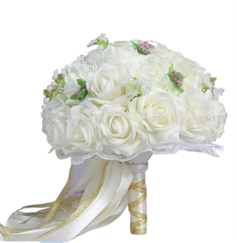 YDYAENIO Hochzeitssträuße Handgemachte Brautblumen Hochzeitsgeschenke Hochzeitsaccessoires Blumen Birnen Perlen mit Band für Haus Hochzeit(014) von YDYAENIO