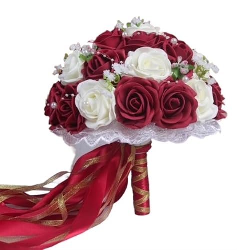 YDYAENIO Hochzeitssträuße Handgemachte Brautblumen Hochzeitsgeschenke Hochzeitsaccessoires Blumen Birnen Perlen mit Band für Haus Hochzeit(04) von YDYAENIO