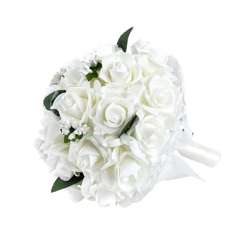 YDYAENIO Hochzeitsstrauß Brautjungfer Handstrauß Blumen Künstliche Rose Perle Seidenblumen Weiß Rot Blumenstrauß Hochzeitsbedarf für Haus Hochzeit(Color3) von YDYAENIO