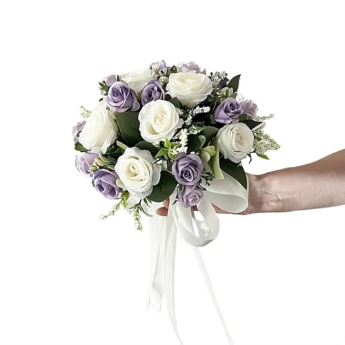 YDYAENIO Hochzeitsstrauß Brautzubehör Brautjungfern Seidenblumen Künstliche Rosen Weiß Lila Tischdekoration für Haus Hochzeit YDYAENIO Hochzeitsstrauß Brautzubehör Brautjungfern Seidenblumen Künstliche Rosen Weiß Lila Tischdekoration für Haus Hochzeit von YDYAENIO