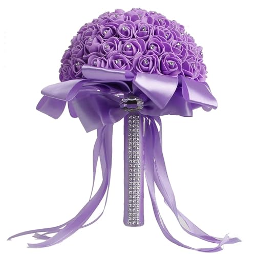 YDYAENIO Hochzeitsstrauß Schaumrosen Braut Brautjungfer Hochzeit Handstrauß Künstliche Gefälschte Blumen für Haus Hochzeit(Purple) von YDYAENIO