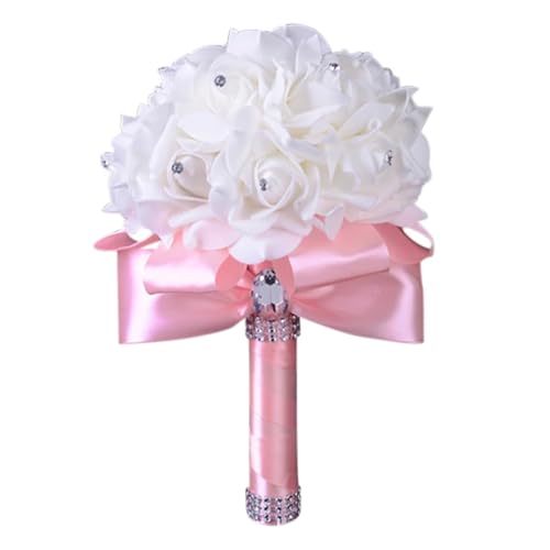 YDYAENIO Künstliche Blume Rose Brautjungfer Hochzeit Schaum Blumen Rose Brautstrauß Band gefälschte Hochzeit Bouquet für Haus Hochzeit(Pink) von YDYAENIO