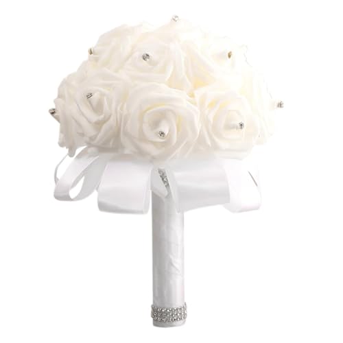 YDYAENIO Künstliche Blume Rose Brautjungfer Hochzeit Schaum Blumen Rose Brautstrauß Band gefälschte Hochzeit Bouquet für Haus Hochzeit(White) von YDYAENIO