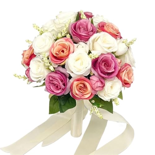 YDYAENIO Künstliche Braut Brautjungfer Hochzeit Bouquet Silk Band Rosen Halten Blumen Braut Mariage Bouquet Hochzeit Zubehör Gefälligkeiten für Haus Hochzeit(Color3) von YDYAENIO