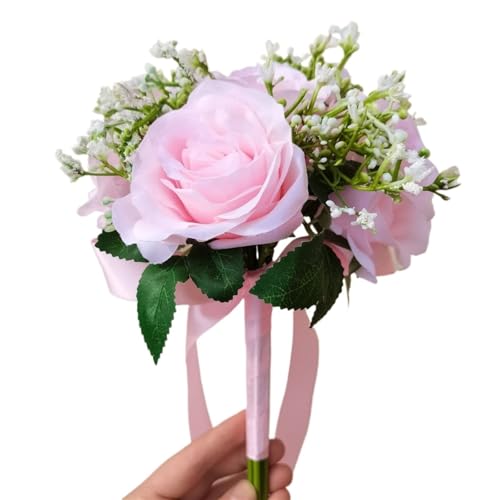 YDYAENIO Künstliche Rosen Blumen Bouquet Seide Gefälschte Blumen Hochzeit DIY Hause Tisch Vase Dekoration Faux Flores für Haus Hochzeit(Light pink White) von YDYAENIO