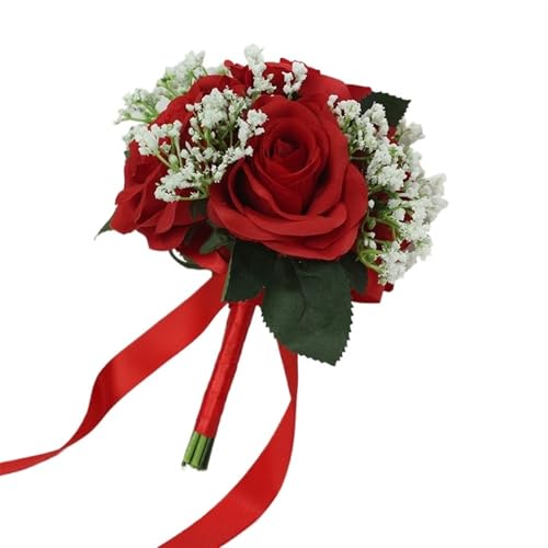 YDYAENIO Künstliche Rosen Blumen Bouquet Seide Gefälschte Blumen Hochzeit DIY Hause Tisch Vase Dekoration Faux Flores für Haus Hochzeit(Red) von YDYAENIO