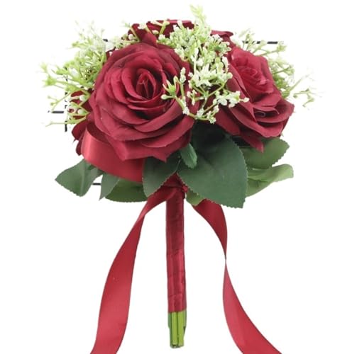 YDYAENIO Künstliche Rosen Blumen Bouquet Seide Gefälschte Blumen Hochzeit DIY Hause Tisch Vase Dekoration Faux Flores für Haus Hochzeit(Red1) von YDYAENIO