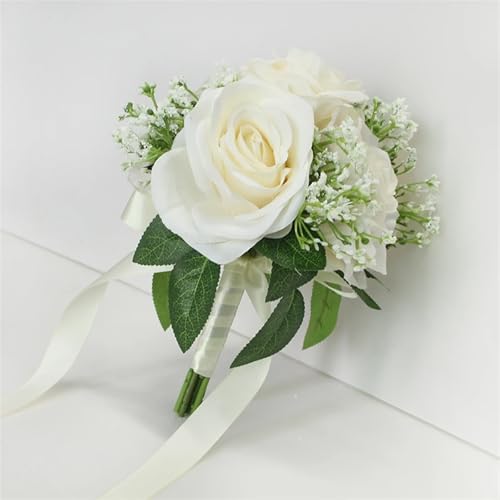 YDYAENIO Künstliche Rosen Blumen Bouquet Seide Gefälschte Blumen Hochzeit DIY Hause Tisch Vase Dekoration Faux Flores für Haus Hochzeit(White) von YDYAENIO