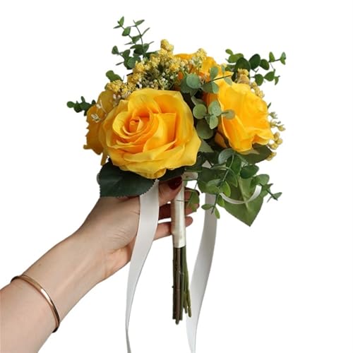 YDYAENIO Künstliche Rosen Blumen Bouquet Seide Gefälschte Blumen Hochzeit DIY Hause Tisch Vase Dekoration Faux Flores für Haus Hochzeit(Yellow) von YDYAENIO