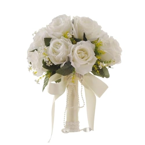 YDYAENIO Künstlicher Hochzeitsstrauß mit Blumen und Seidensatinband, weißer Brautstrauß, Hochzeitsbedarf für Haus Hochzeit YDYAENIO Künstlicher Hochzeitsstrauß mit Blumen und Seidensatinband, weißer Brautstrauß, Hochzeitsbedarf für Haus Hochzeit von YDYAENIO