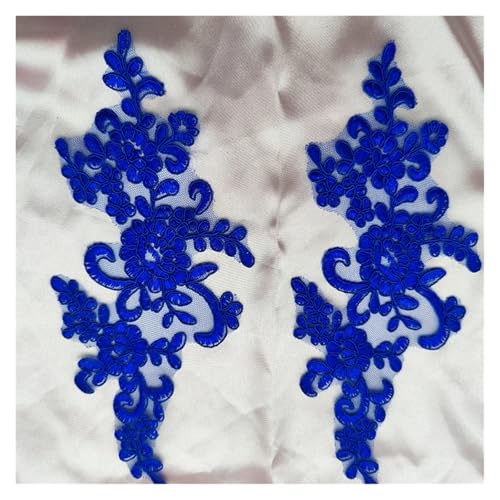 YDYAENIO Lace Applique Sew on Patch Fabric 1Pair Embroidery Flower Exquisite Trim Patches Crafts Stickers Bag Gown Decoration für Hochzeitskleid Kostüme(Blue) von YDYAENIO