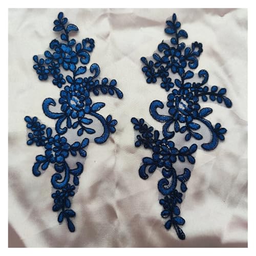 YDYAENIO Lace Applique Sew on Patch Fabric 1Pair Embroidery Flower Exquisite Trim Patches Crafts Stickers Bag Gown Decoration für Hochzeitskleid Kostüme(Dark Blue) von YDYAENIO