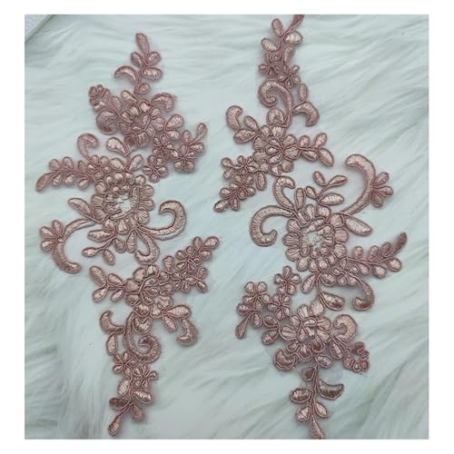 YDYAENIO Lace Applique Sew on Patch Fabric 1Pair Embroidery Flower Exquisite Trim Patches Crafts Stickers Bag Gown Decoration für Hochzeitskleid Kostüme(Dark pink) von YDYAENIO