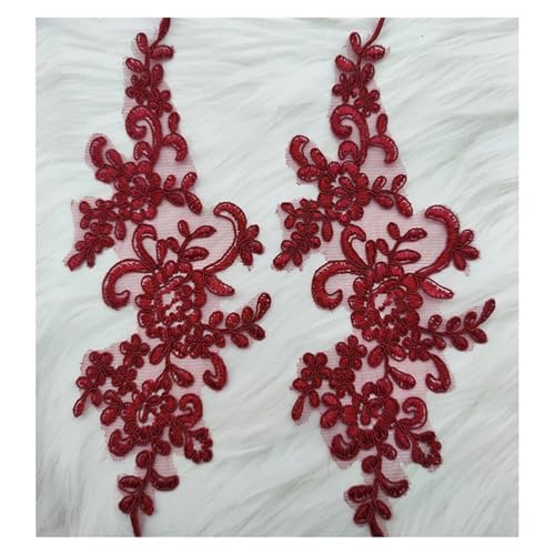 YDYAENIO Lace Applique Sew on Patch Fabric 1Pair Embroidery Flower Exquisite Trim Patches Crafts Stickers Bag Gown Decoration für Hochzeitskleid Kostüme(Dark red) von YDYAENIO