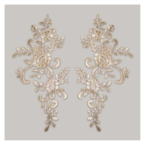 YDYAENIO Lace Applique Sew on Patch Fabric 1Pair Embroidery Flower Exquisite Trim Patches Crafts Stickers Bag Gown Decoration für Hochzeitskleid Kostüme(Gold) von YDYAENIO