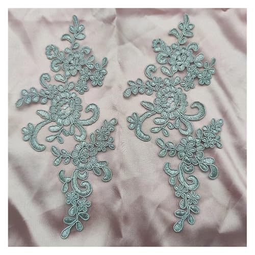 YDYAENIO Lace Applique Sew on Patch Fabric 1Pair Embroidery Flower Exquisite Trim Patches Crafts Stickers Bag Gown Decoration für Hochzeitskleid Kostüme(Grey) von YDYAENIO
