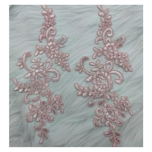 YDYAENIO Lace Applique Sew on Patch Fabric 1Pair Embroidery Flower Exquisite Trim Patches Crafts Stickers Bag Gown Decoration für Hochzeitskleid Kostüme(Pink) von YDYAENIO