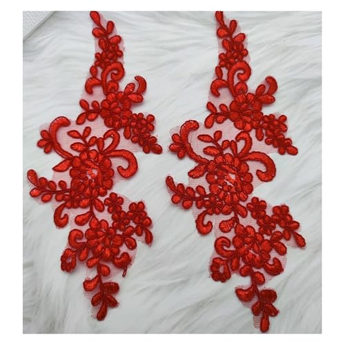 YDYAENIO Lace Applique Sew on Patch Fabric 1Pair Embroidery Flower Exquisite Trim Patches Crafts Stickers Bag Gown Decoration für Hochzeitskleid Kostüme(Red) von YDYAENIO