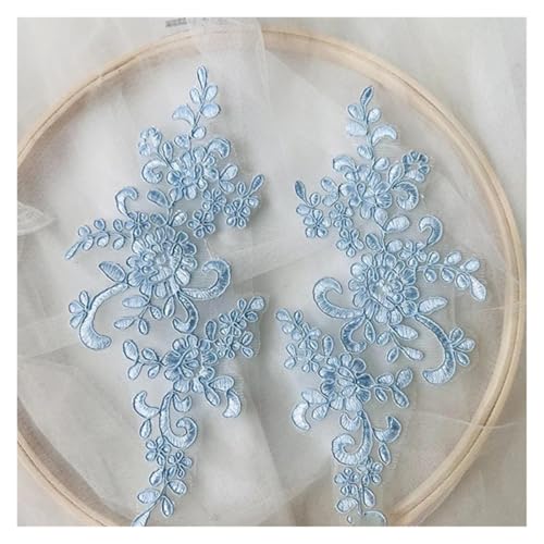 YDYAENIO Lace Applique Sew on Patch Fabric 1Pair Embroidery Flower Exquisite Trim Patches Crafts Stickers Bag Gown Decoration für Hochzeitskleid Kostüme(Sky Blue) von YDYAENIO