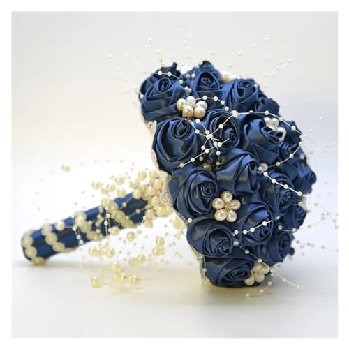 YDYAENIO Schöne künstliche Rose Band Blumen Perlen Perlen Brautstrauß Brautjungfer Hochzeit Bouquets für Haus Hochzeit(Blue1) von YDYAENIO
