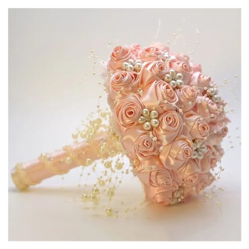 YDYAENIO Schöne künstliche Rose Band Blumen Perlen Perlen Brautstrauß Brautjungfer Hochzeit Bouquets für Haus Hochzeit(Pink) von YDYAENIO