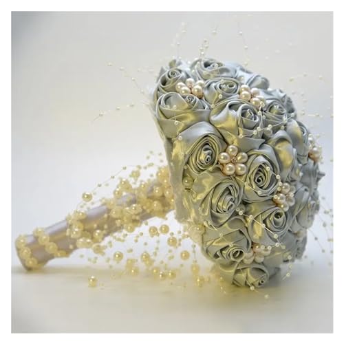 YDYAENIO Schöne künstliche Rose Band Blumen Perlen Perlen Brautstrauß Brautjungfer Hochzeit Bouquets für Haus Hochzeit(Silver) von YDYAENIO