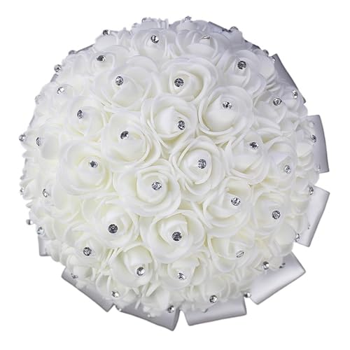 YDYAENIO Schöne künstliche Rose Band Blumen Perlen Perlen Brautstrauß Brautjungfer Hochzeit Bouquets für Haus Hochzeit(White A) von YDYAENIO