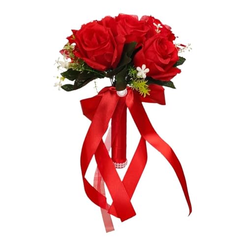 YDYAENIO Seide Hochzeit Bouquets Halten Blumen Künstliche Rose Hochzeit Bouquet Brautjungfer Braut Party für Haus Hochzeit(Red) von YDYAENIO