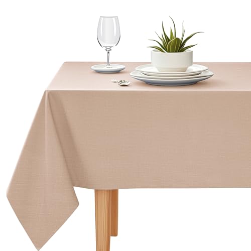 YEAHSEA Rechteck PVC Tischdecke, wasserdichte Tischdecke Schutz wischen saubere Tischdecke für Küche Party im Freien Indoor (Beige, 200 x 140 cm) von YEAHSEA