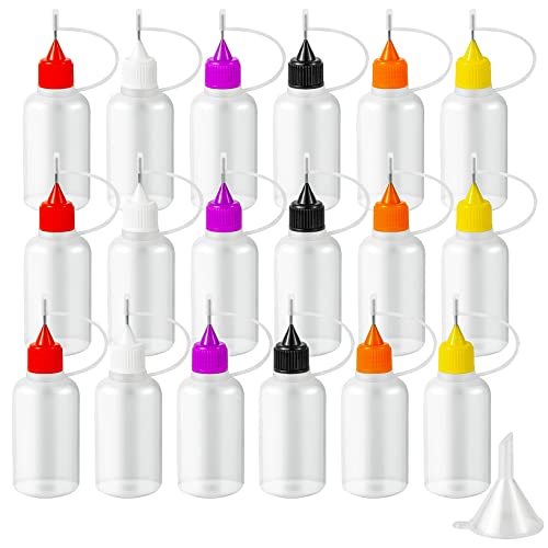 YEAJOIN Präzisions-Kleber-Applikator-Flaschen, 6 Farben, 30 ml, feine Nadelspitze, Quetschflasche mit Mini-Trichter für DIY-Farbpapier, Quilling, Basteln, Kleber, Tinte, flüssige Acrylmalerei, 18 Stück von YEAJOIN