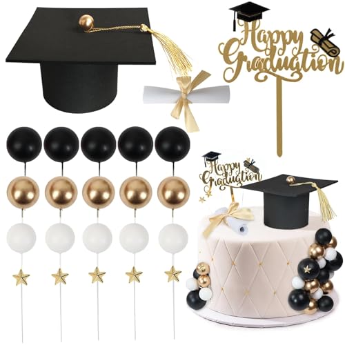 Graduation Cake Topper, 23 PCS Abschluss Tortenaufsatz, Prüfung Cupcake Deko, Abschluss Party Kuchen Dekoration, Bachelor Hut Deko für Bestandene Prüfungen, Graduation Deko (A) von YEAMLTE