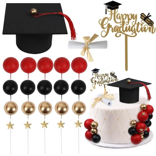 Graduation Cake Topper, 23 PCS Abschluss Tortenaufsatz, Prüfung Cupcake Deko, Abschluss Party Kuchen Dekoration, Bachelor Hut Deko für Bestandene Prüfungen, Graduation Deko (B) von YEAMLTE