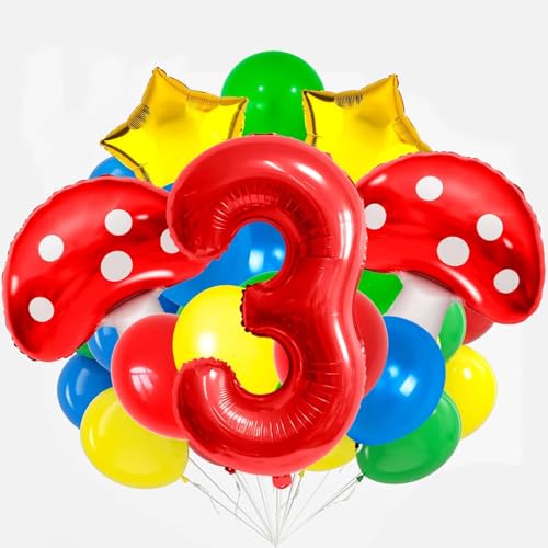 Pilz Ballon, 21 PCS Luftballons Bunt, Luftballons Geburtstag 3, Rot Blau Gelb Grün Latexballons, Stern Pilz Folienballons, Cartoon Dekorationen für Kindergeburtstagsparty Pilz Ballon, 21 PCS Luftballons Bunt, Luftballons Geburtstag 3, Rot Blau Gelb Grün Latexballons, Stern Pilz Folienballons, Cartoon Dekorationen für Kindergeburtstagsparty von YEAMLTE
