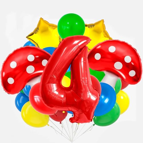 Pilz Ballon, 21 PCS Luftballons Bunt, Luftballons Geburtstag 4, Rot Blau Gelb Grün Latexballons, Stern Pilz Folienballons, Cartoon Dekorationen für Kindergeburtstagsparty Pilz Ballon, 21 PCS Luftballons Bunt, Luftballons Geburtstag 4, Rot Blau Gelb Grün Latexballons, Stern Pilz Folienballons, Cartoon Dekorationen für Kindergeburtstagsparty von YEAMLTE
