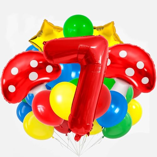 Pilz Ballon, 21 PCS Luftballons Bunt, Luftballons Geburtstag 7, Rot Blau Gelb Grün Latexballons, Stern Pilz Folienballons, Cartoon Dekorationen für Kindergeburtstagsparty Pilz Ballon, 21 PCS Luftballons Bunt, Luftballons Geburtstag 7, Rot Blau Gelb Grün Latexballons, Stern Pilz Folienballons, Cartoon Dekorationen für Kindergeburtstagsparty von YEAMLTE